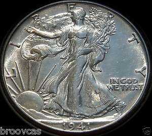 1941 D Walking Liberty 90% Silver Half Dollar BRILLIANT UNCIRCULATED 