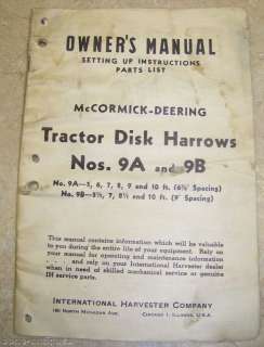 1948 McCORMICK DEERING TRACTOR DISK HARROW MANUAL BOOK  