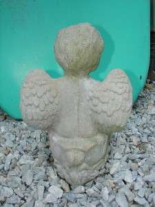 Vintage Concrete Angel Sitting On Flower Stump  