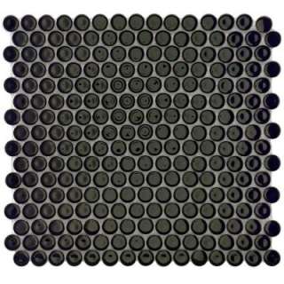 Penny Round 12 1/4 in. x 12 in. Black Porcelain Mesh Mounted Mosaic 