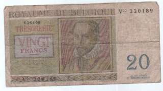 Belgie Belgique Belgium 20 Frank Bank Note Paper Money  
