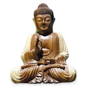 Buddha Holzfigur Statue Amoghasiddhi sitzend, Figur aus Holz, Höhe 50 