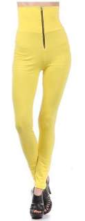 Bright Color High Waist Leggings With Front Zipper  