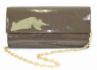 Bloomingdales Patent Leather Shoulder Clutch Chain Bag Purse Brown New 
