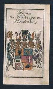 1740   Herzog zu Mecklenburg Wappen Kupferstich  