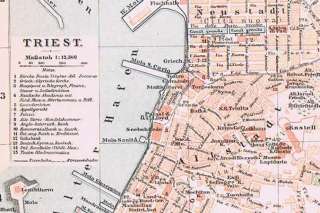 Landkarte von 1900 Triest , Fiume und Pola ( Italien )  