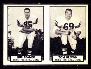 1962 OPC CFL Panel #2 Nub Beamer,BC/#3 Tom Brown,BC Lions EX/MT  