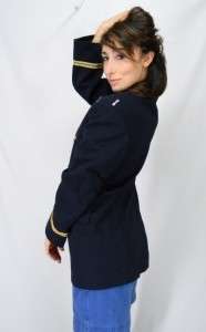 SEXY Vintage WOOL MILITARY Academy NAVY BLUE Gold Buttons COAT Blazer 