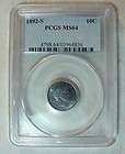 EXTREMELY RARE 1892 S PCGS MS64 GRADED BARBER DIME BEAUTIFUL OLD 