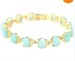 Beautiful 18K Gold Plated blue opal bracelet 7.5  