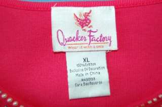   QUACKER FACTORY PINK BEAD DECORATED 3/4 SLEEVE TOP XL (B365)  