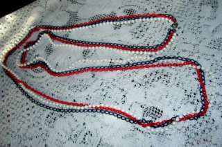   /Opera Length Vintage Red White and Blue 3 Strand Necklace 46  