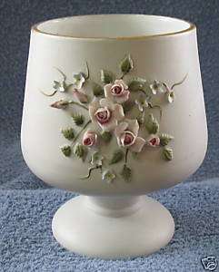LEFTON FOOTED CANDY BOWL HAND PAINTED APPLIED FLOWERS  
