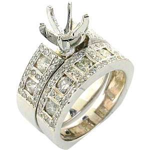 00ctw Round Diamond Semi Mount 14k White Gold Engagement Ring Set 