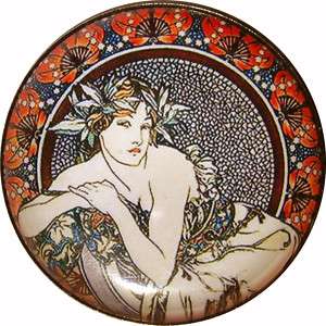 Art Nouveau Woman Lounging Button Crystal Dome LgSz M33  