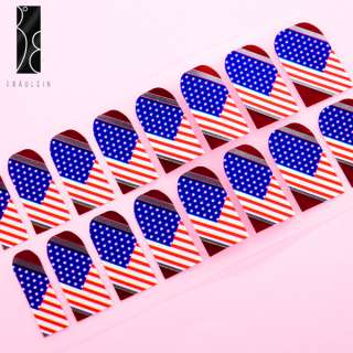 16x sticker foil autocollant ongles gel full tip 8taille drapeau 
