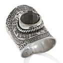   Silver Collection Black Agate Sterling Silver Cigar Band Ring 