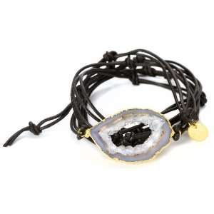   Starry Night Black Leather Wrap Bracelet with Geode Slice Jewelry