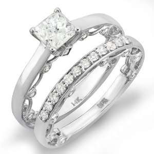 White Gold Round Diamond Ladies Semi Mount Bridal Ring Engagement Set 