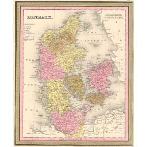  Mitchell 1850 Antique Map of Denmark