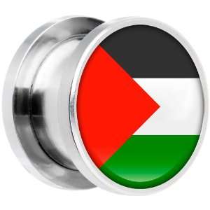    2 Gauge Stainless Steel Palestine Flag Saddle Plug Jewelry