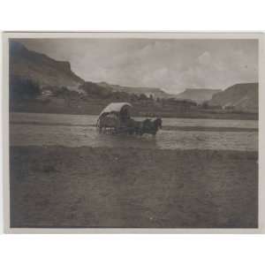  Reprint A horse drawn wagon fording a river. undated