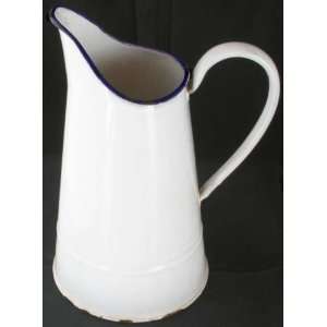  Vintage French White Enamel Pitcher Water Can Vase 