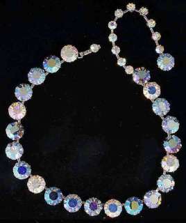  Fenichel Signed Prong Set Aurora Borealis Rhinestone Necklace Earrings