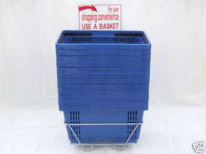 SET OF 12 PLASTIC HANDLE SHOPPING BASKET + STAND & SIGN  