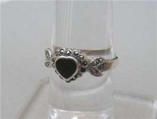    STERLING SILVER MARCASITE & BLACK ONYX HEART RING (Style # MR210 SS