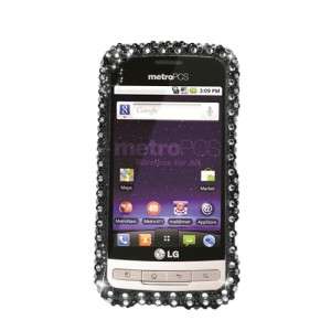 LG OPTIMUS M Metro PCS Diamond Rhinestone Pearl Black Case Mobile 