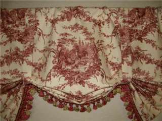   Country Red Rooster Toile Balloon Shade Valance Curtain Tie Up  