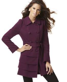 INC International Concepts Coat, Double Breasted Ruffle Hem Trench
