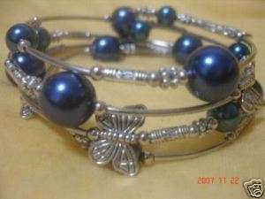 Lovely Silver Butterfly blue shell pearl Coil bracelet  