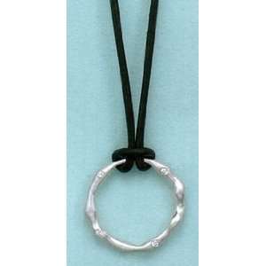 Sterling Silver Black Leather Necklace, 1 inch Open Circle Pendant w/1 