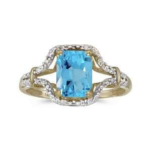   Yellow Gold Emerald cut Blue Topaz And Diamond Ring (Size 5) Jewelry
