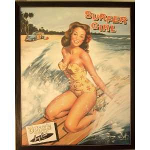   Surfer Girl Pin Up Woody Surf Board Picture Sign Big