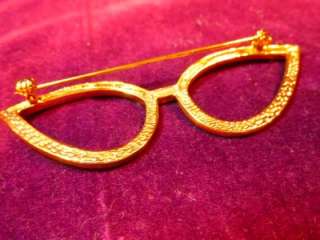 Vintage 50s Rhinestone CAT EYE GLASSES Pin Brooch Glasses Holder Pin 