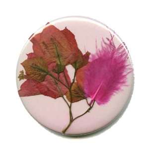   Mirror Pink with Dark Red Pressed Leaf Flowers and Bright Pink Feather
