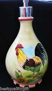 HANDPAINTED ROOSTER LARGE CERAMIC LOTION/SOAP DISPENSER  