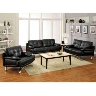 Blackstone Black Finish 3 piece Bicast Leather Sofa Set  