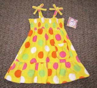 NWT Girls 4T OP Terry Cloth Swimsuit Cover up Dress Yellow Polka Dot 