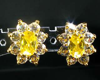 Citrine Clear Topaz Stone Yellow Gold GP Stud Earrings  