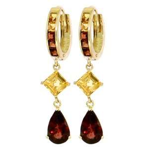  14k Solid Gold Garnet & Citrine Dangle Earrings: Jewelry