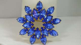   Blue Rhinestone Brooch Pin Unsigned Designer Estate Jewelry  