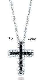Black and White Diamond Cross Pendant Necklace 14K Gold  