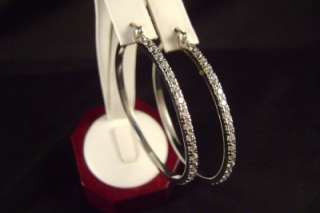White Gold Finish Large Round Cz Loop Hoop Earrings New  
