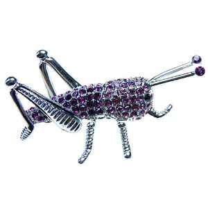 Amethyst Purple Crystal Rhinestone Grasshopper Insect Bug Costume Pin 