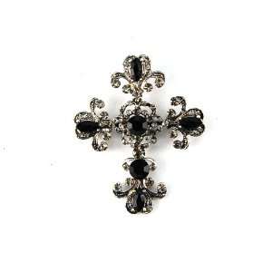   Holy Beaded Flowery Crystal Flourish Church Religious Cross Pin Brooch