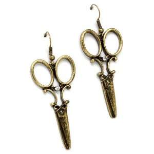   Antique Goldtone Crystal Hairdresser Scissors Drop Earrings Jewelry